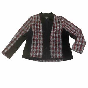 Lane Bryant Blazer Women's Sz 18 Red Black Tweed Career Jacket Holiday